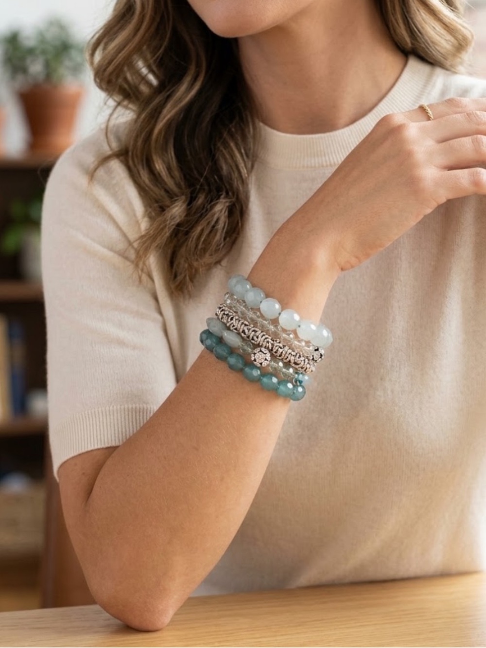 Teal Beaded Wrap Bracelet